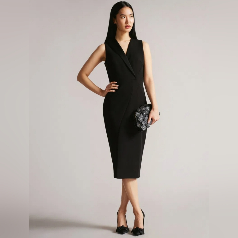 NWT Ted Baker Black Sleeveless Sheath Dress Career Wear Office Classic